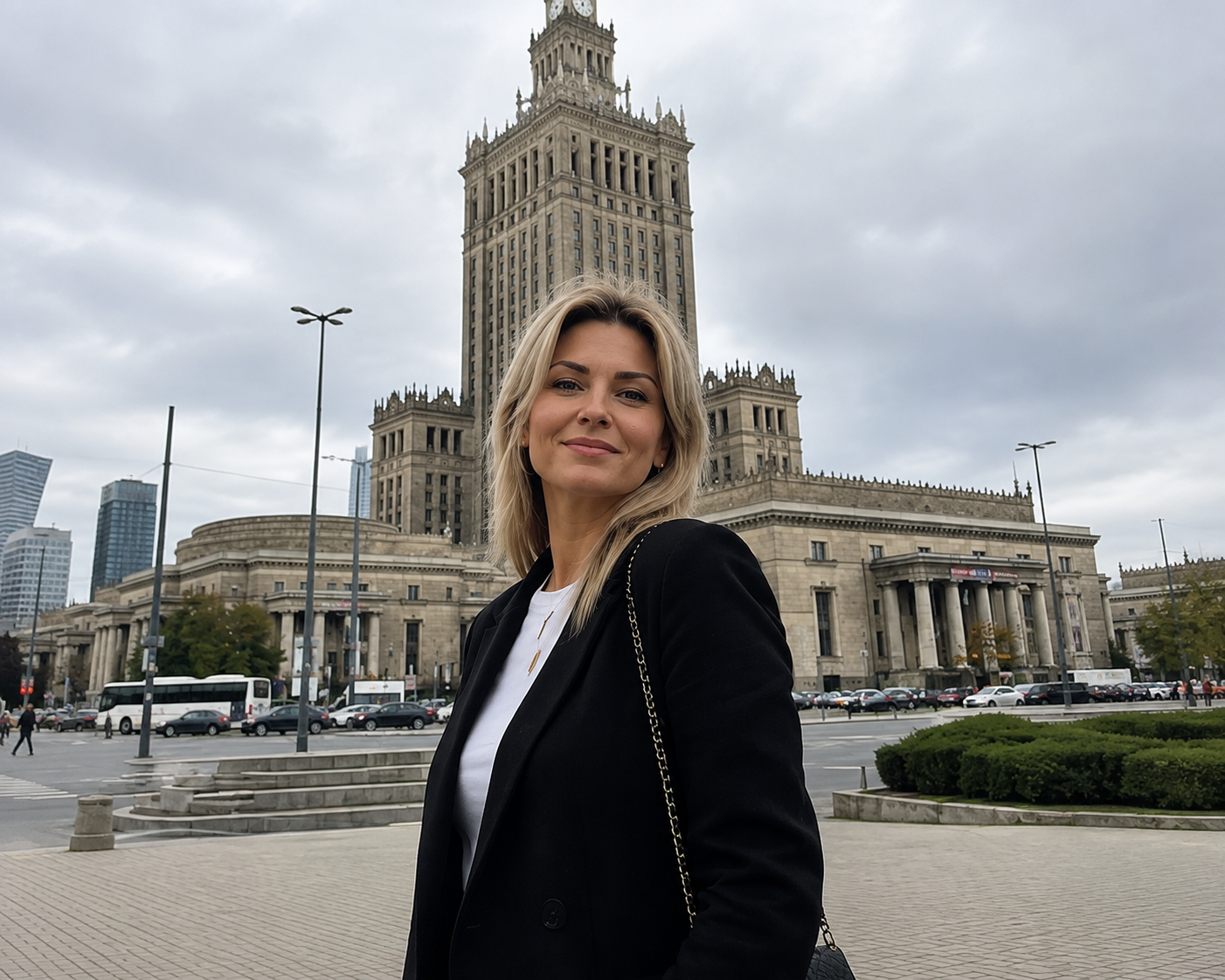 Magdalena, 39 lat, przed Pałacem Kultury i Nauki w Warszawie
